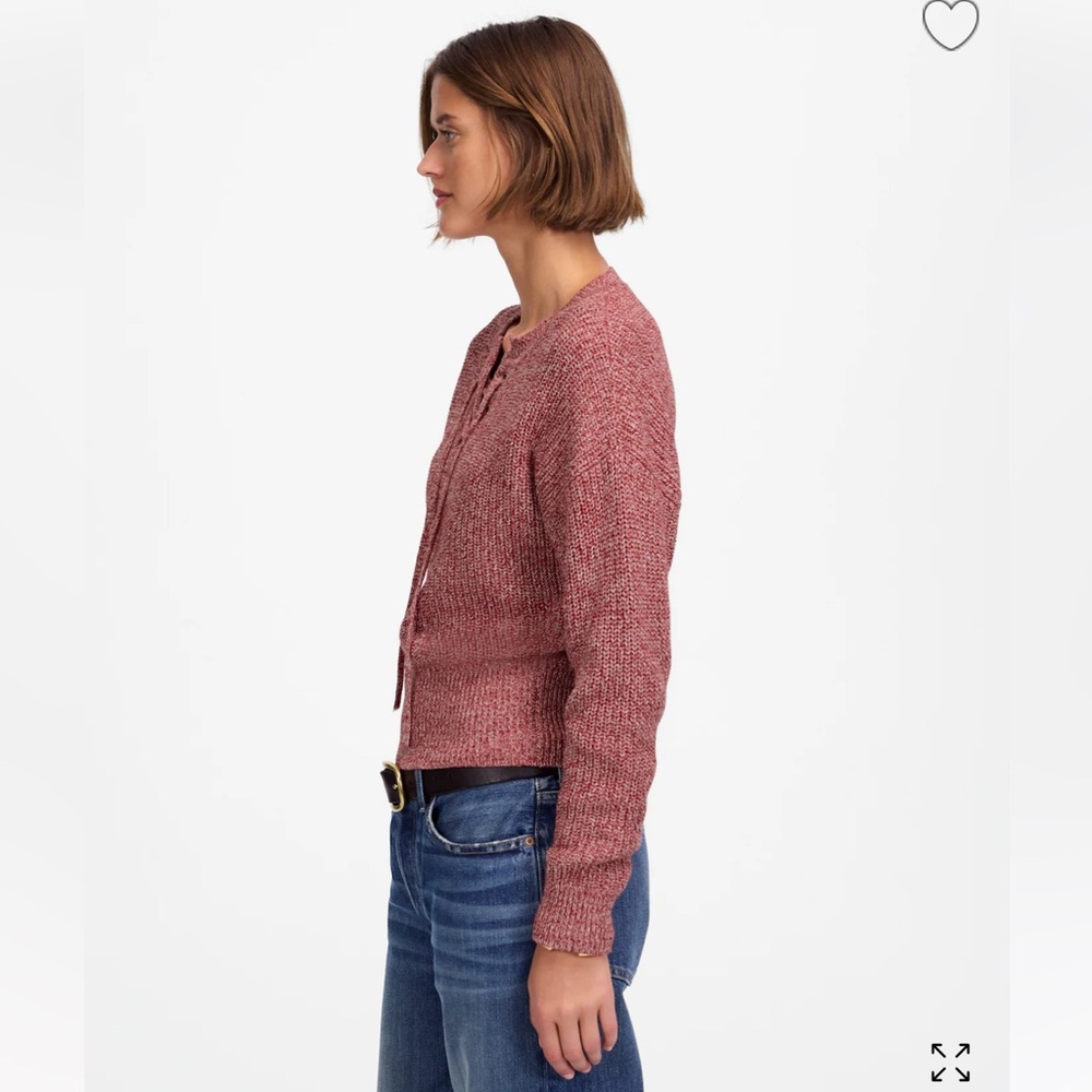 Madewell Marled Ribbed Lace-Up Red Sweater - Picture 2 of 8